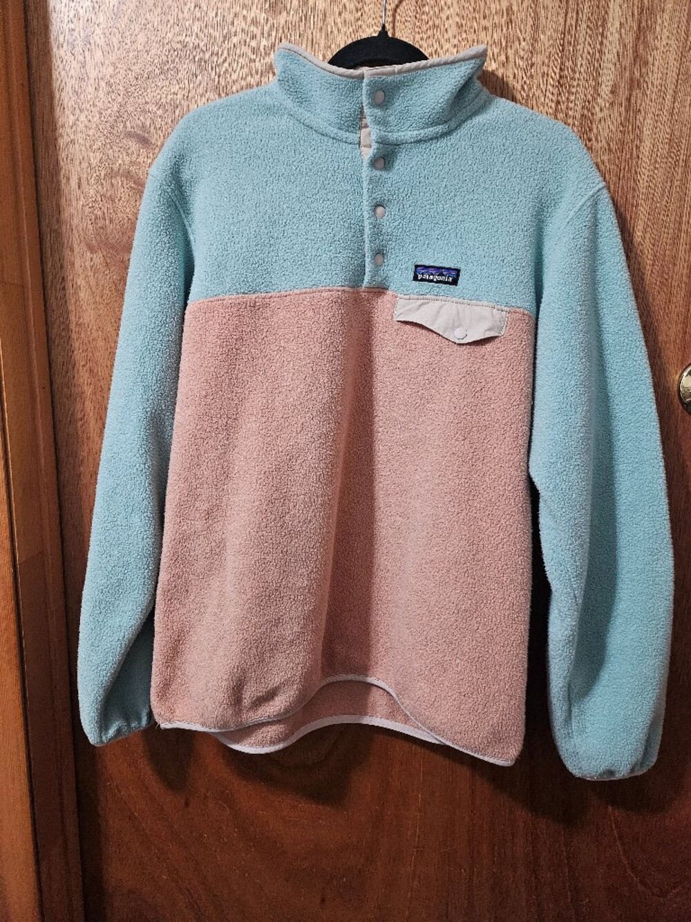 Patagonia Women's Synchilla Fleece Pullover Large Snap T Peach and Mint